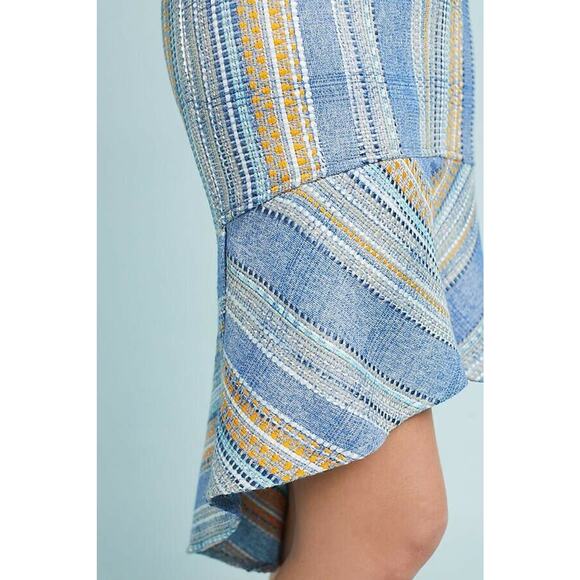 New Anthropologie Samantha Dru Flounced Striped Tweed Mini Skirt $148 Sz 4 Blue - Picture 3 of 4